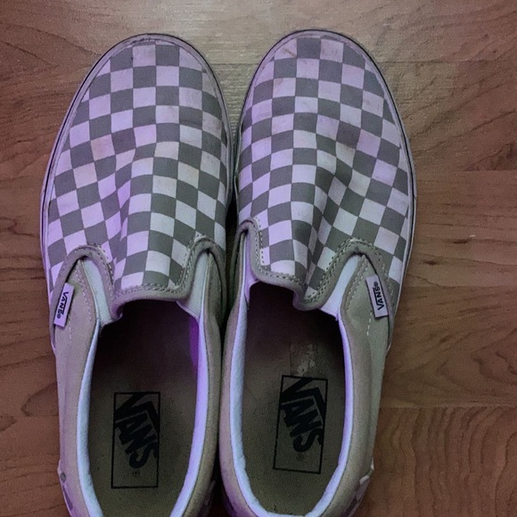Vans Shoes - Green checkered slip on vans